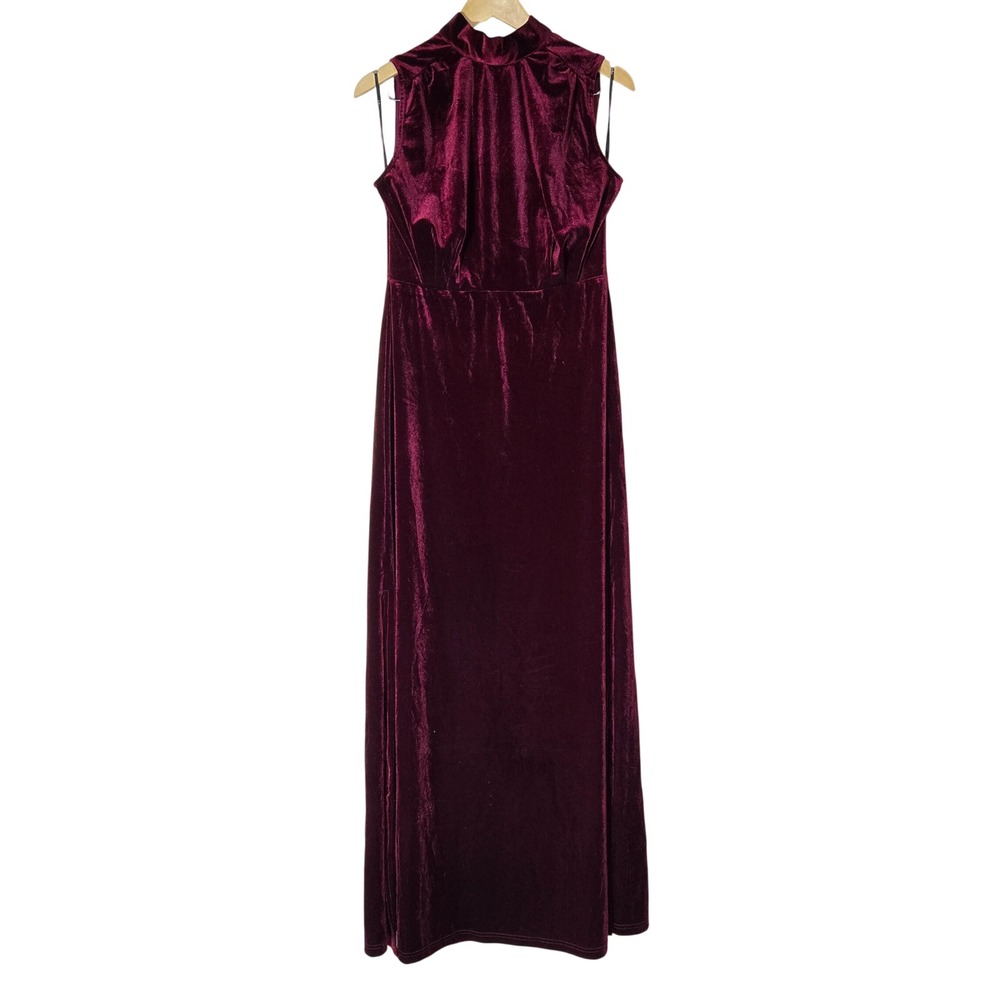 Lulus Classic Elegance Wine Red Velvet Sleeveless Mock Neck Maxi Dress Large - Picture 2 of 10